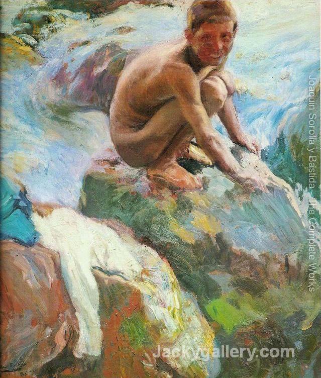 Children on a rock by Joaquin Sorolla y Bastida paintings reproduction